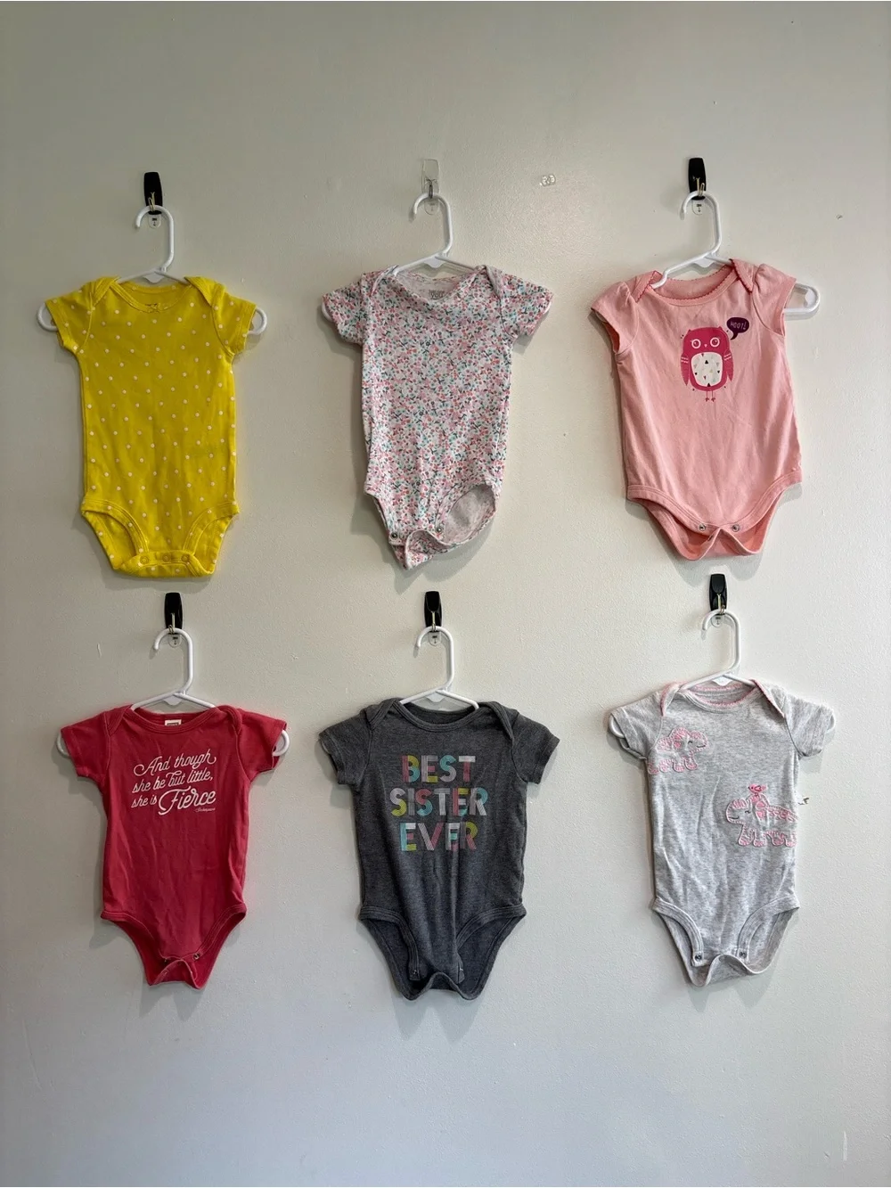 3-6 month baby girl short sleeve onesie bundle sister Dino flower owl